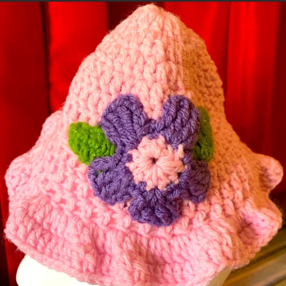 Pink girl crochet summer hat